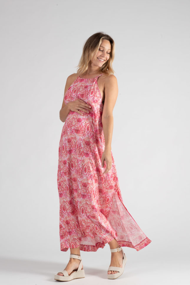 Robe longue de grossesse et d’allaitement Soleil corail – Image 9