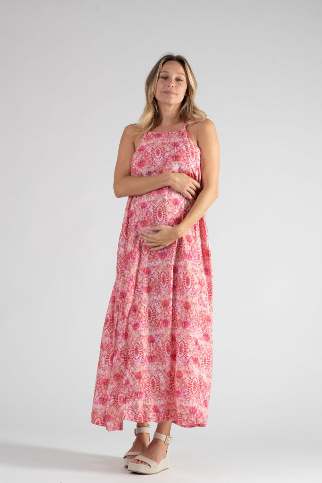 Robe longue de grossesse et d’allaitement Soleil corail – Image 5