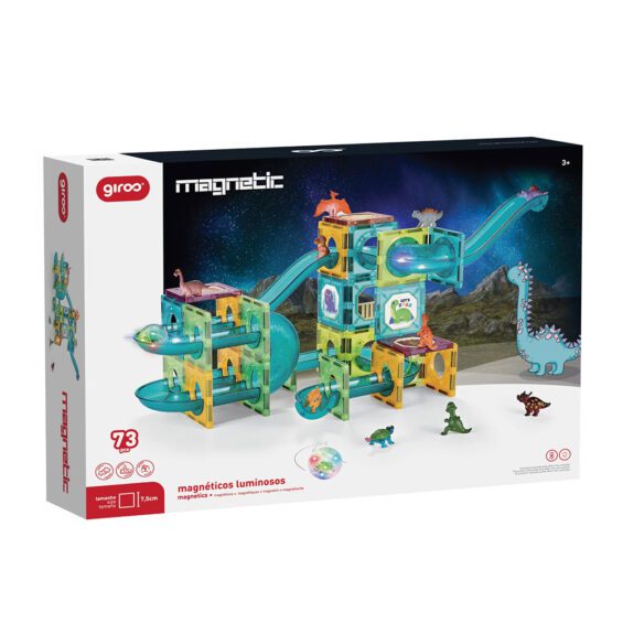 jeu magnétique lumineux dino 3d – 73 pièces