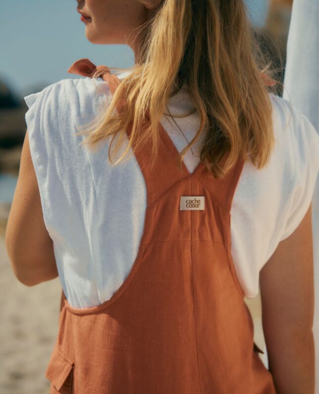 salopette short de maternité eloise abricot de chez cache cœur