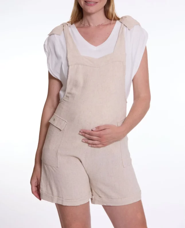 salopette short de maternité eloise naturel cache cœur