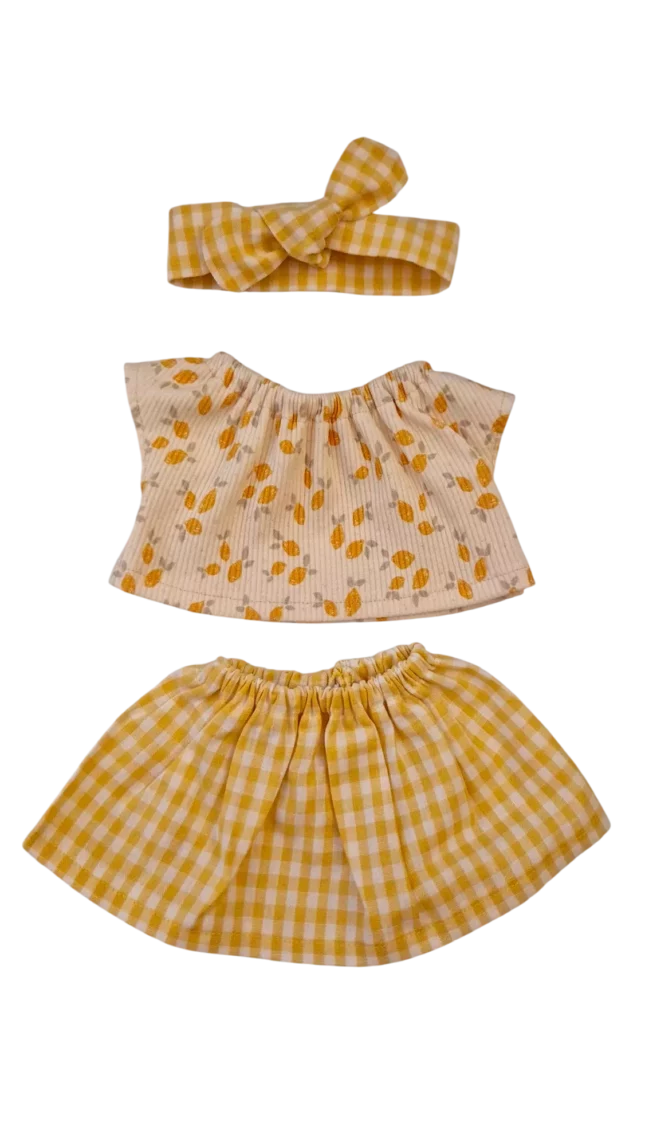 suzanne 3 pièces tee shirt fille citron jupe bandeau vichy maman poule & papa coq